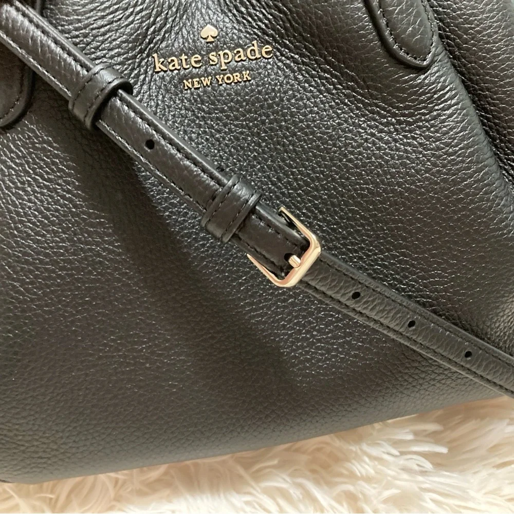 kate spade Black Pebbled Leather Satchel with Gold Logo